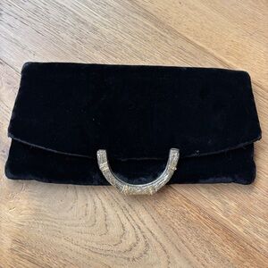 Vintage black velvet fold over clutch